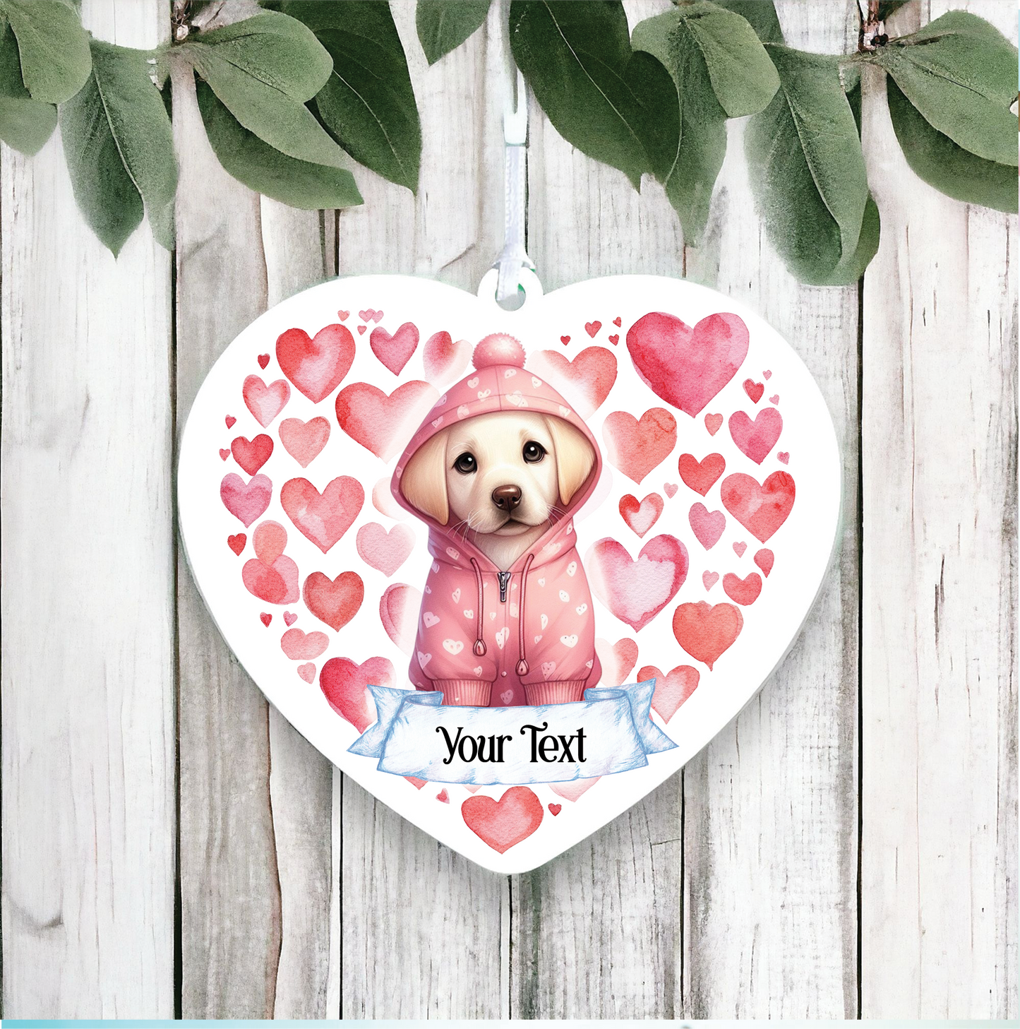 Personalised Labrador Retriever Pink Heart Hoodie Decoration