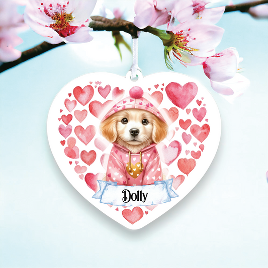 Personalised Golden Retriever Pink Heart Hoodie Decoration