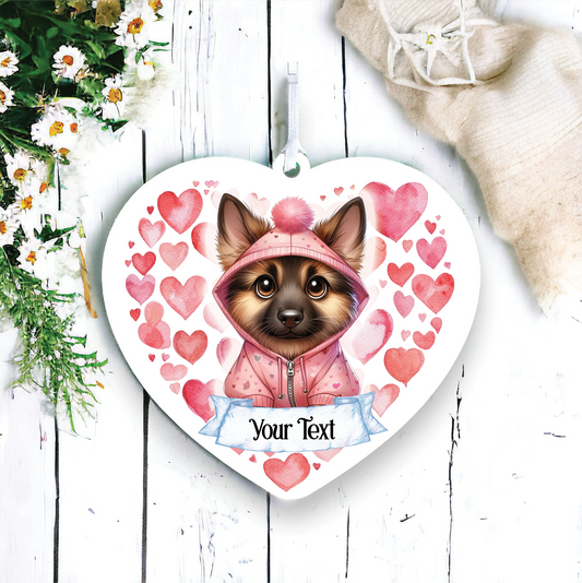 Personalised German Shepherd Pink Heart Hoodie Decoration