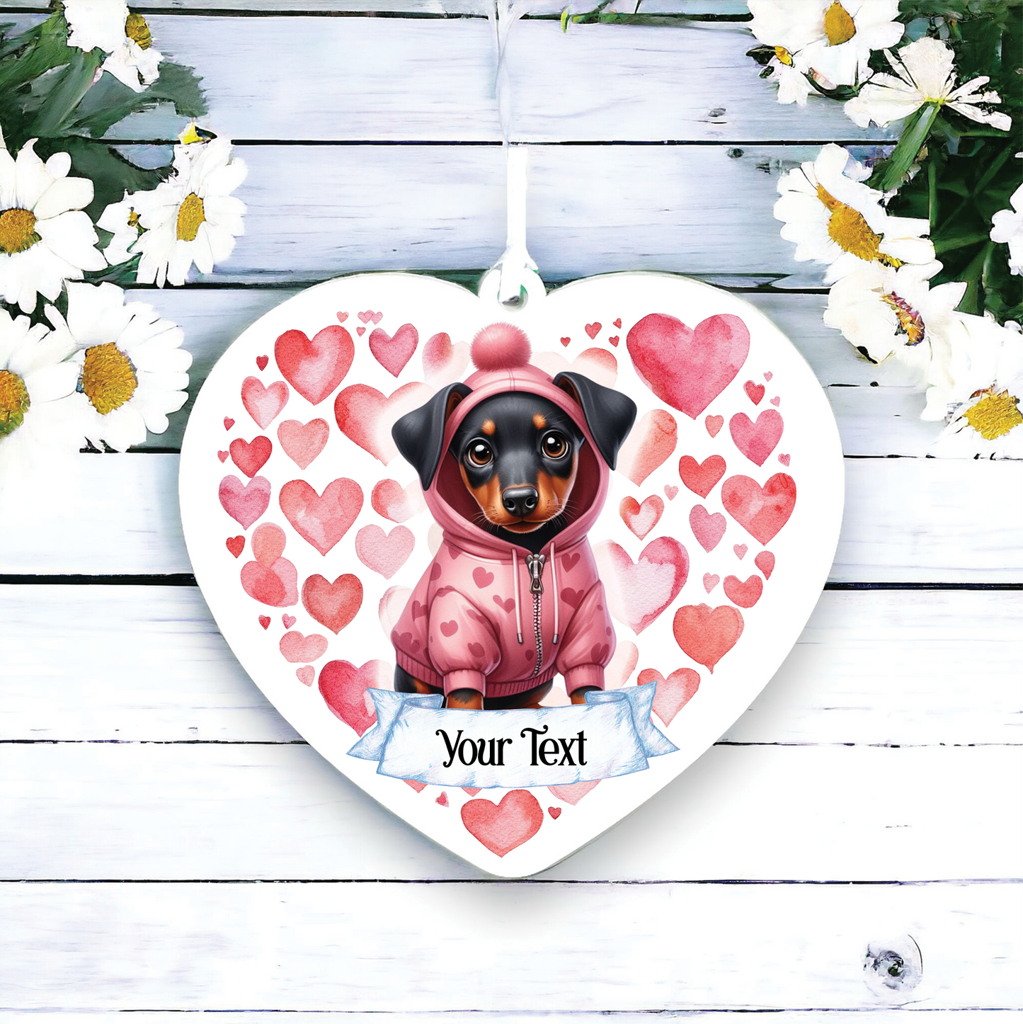 Personalised Doberman Pink Heart Hoodie Decoration