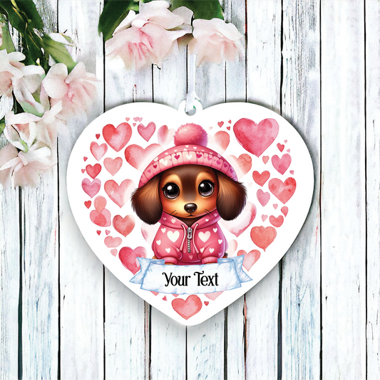 Personalised Dachshund Pink Heart Hoodie Decoration