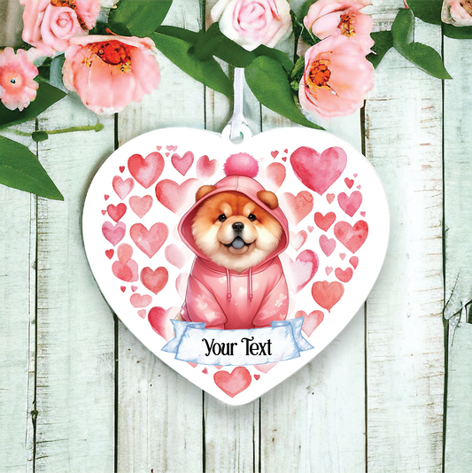 Personalised Chow Chow Pink Heart Hoodie Decoration