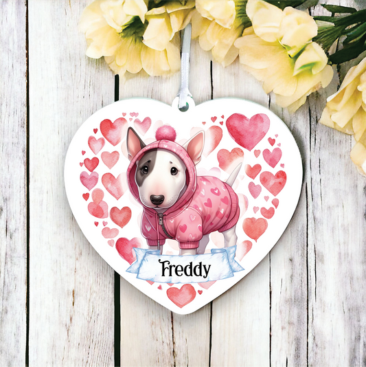 Personalised Bull Terrier Dog Pink Heart Hoodie Decoration