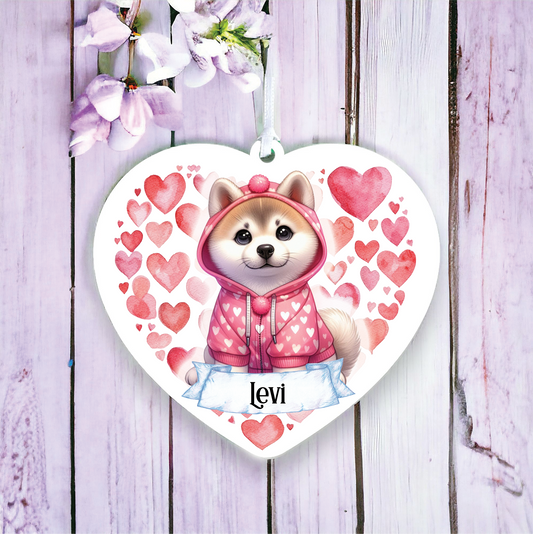 Personalised Akita in Pink Heart Hoodie Decoration