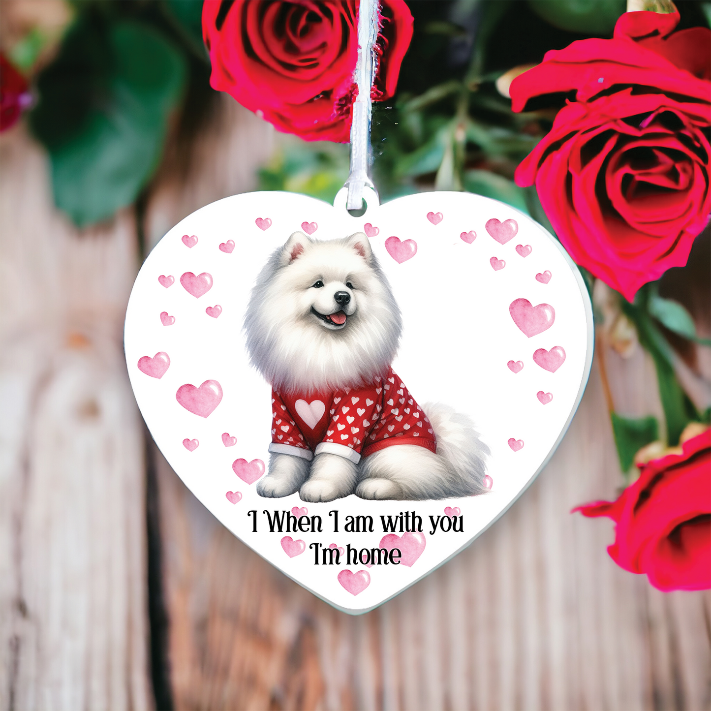 Personalised Samoyed Dog in Red Love Decoration