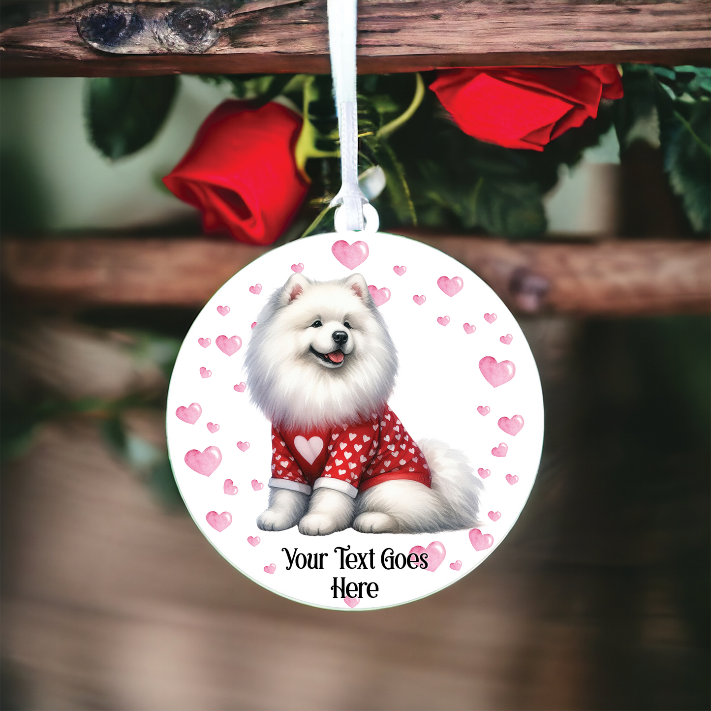 Personalised Samoyed Dog in Red Love Decoration