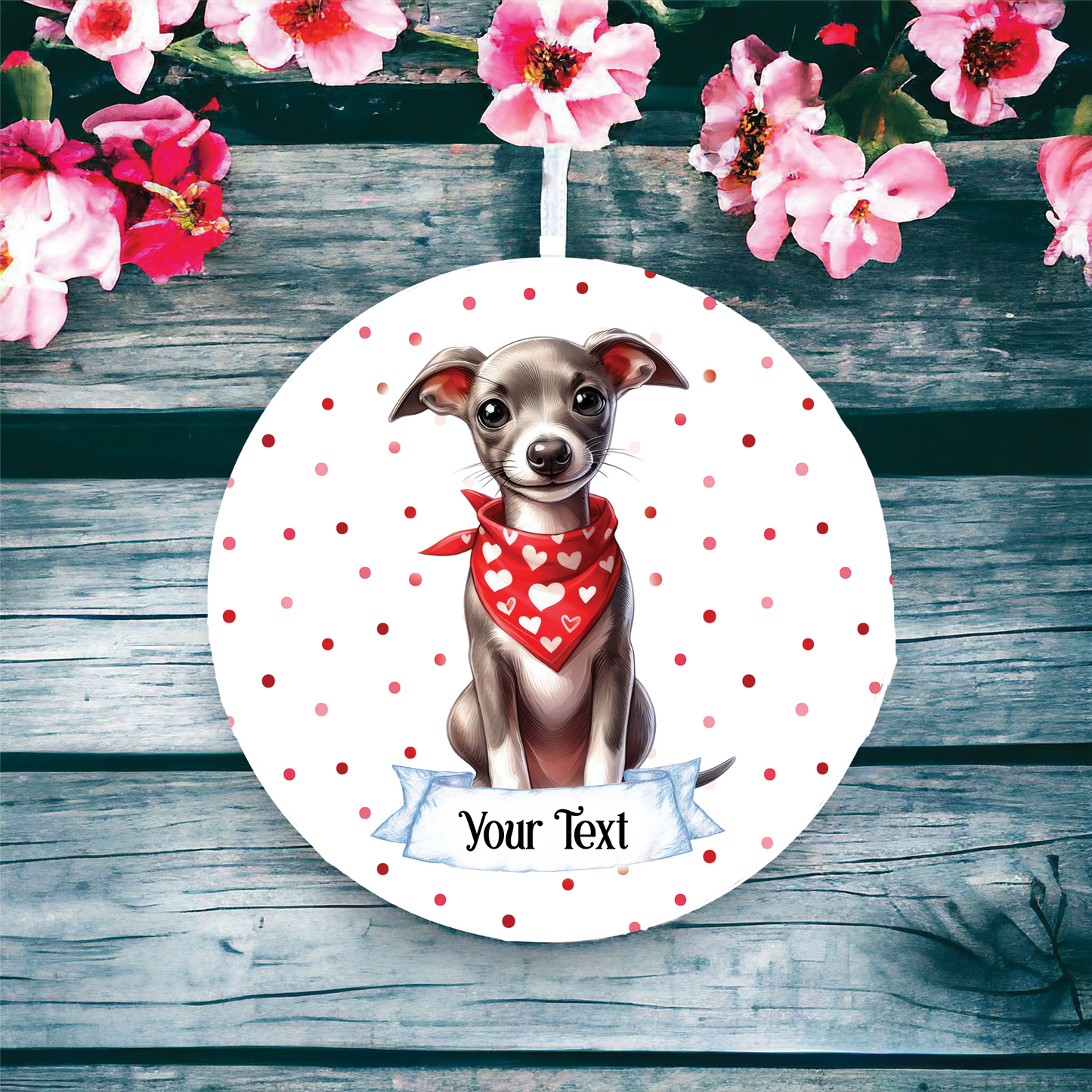 Personalised Cute Whippet In Red Bandana Decoration