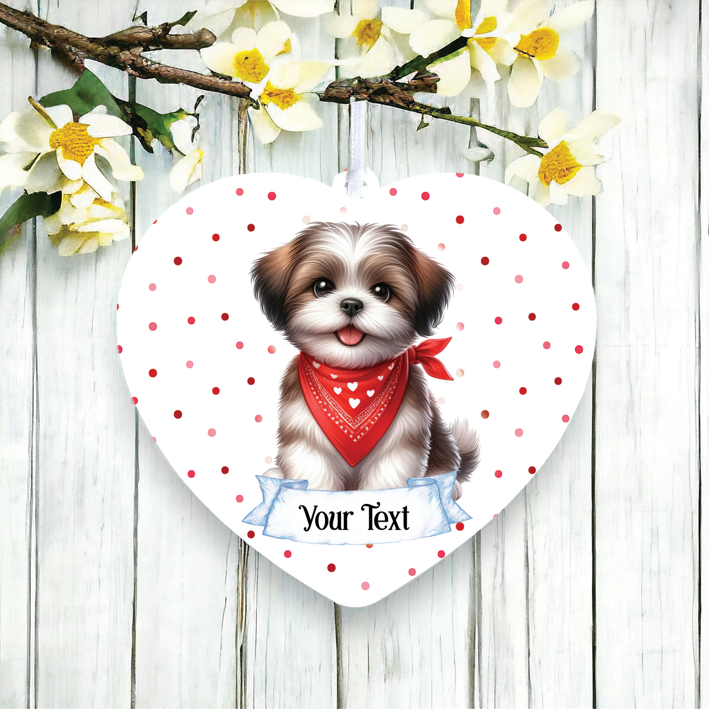 Personalised Cute Shih Tzu In Red Bandana Decoration