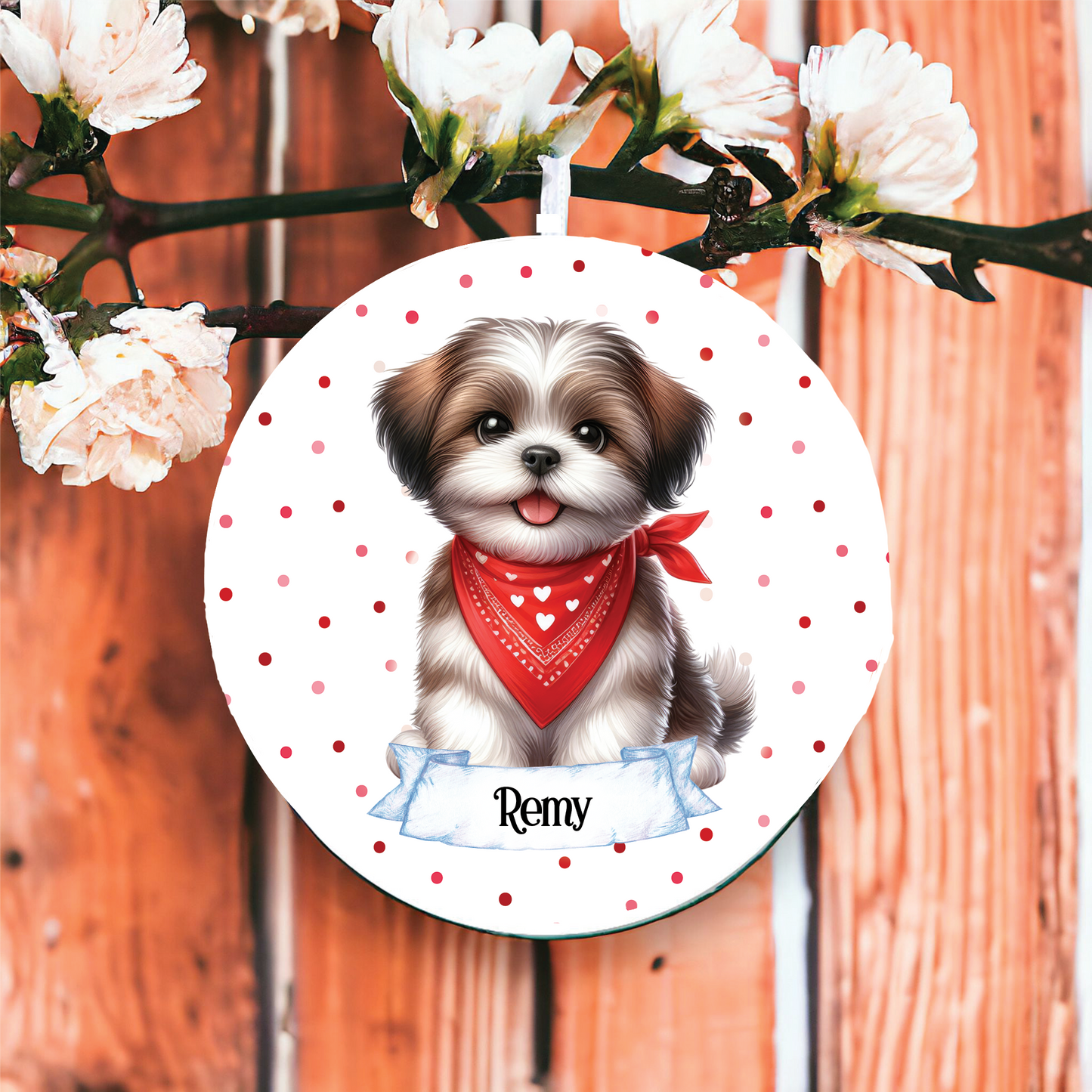 Personalised Cute Shih Tzu In Red Bandana Decoration