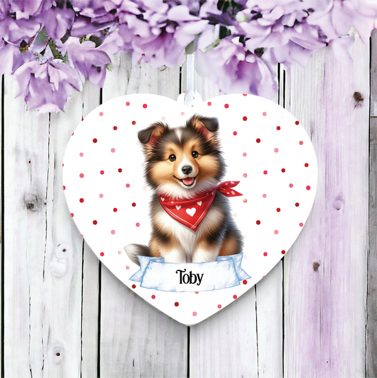 Personalised Cute Shetland Sheepdog In Red Bandana Decoration