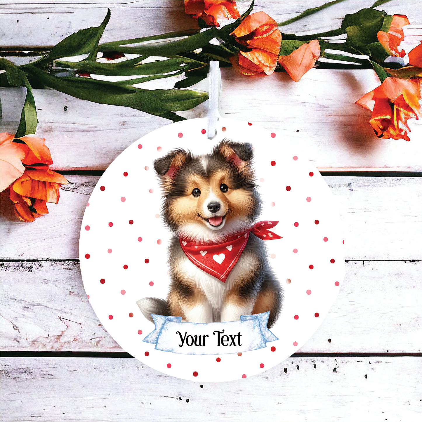 Personalised Cute Shetland Sheepdog In Red Bandana Decoration