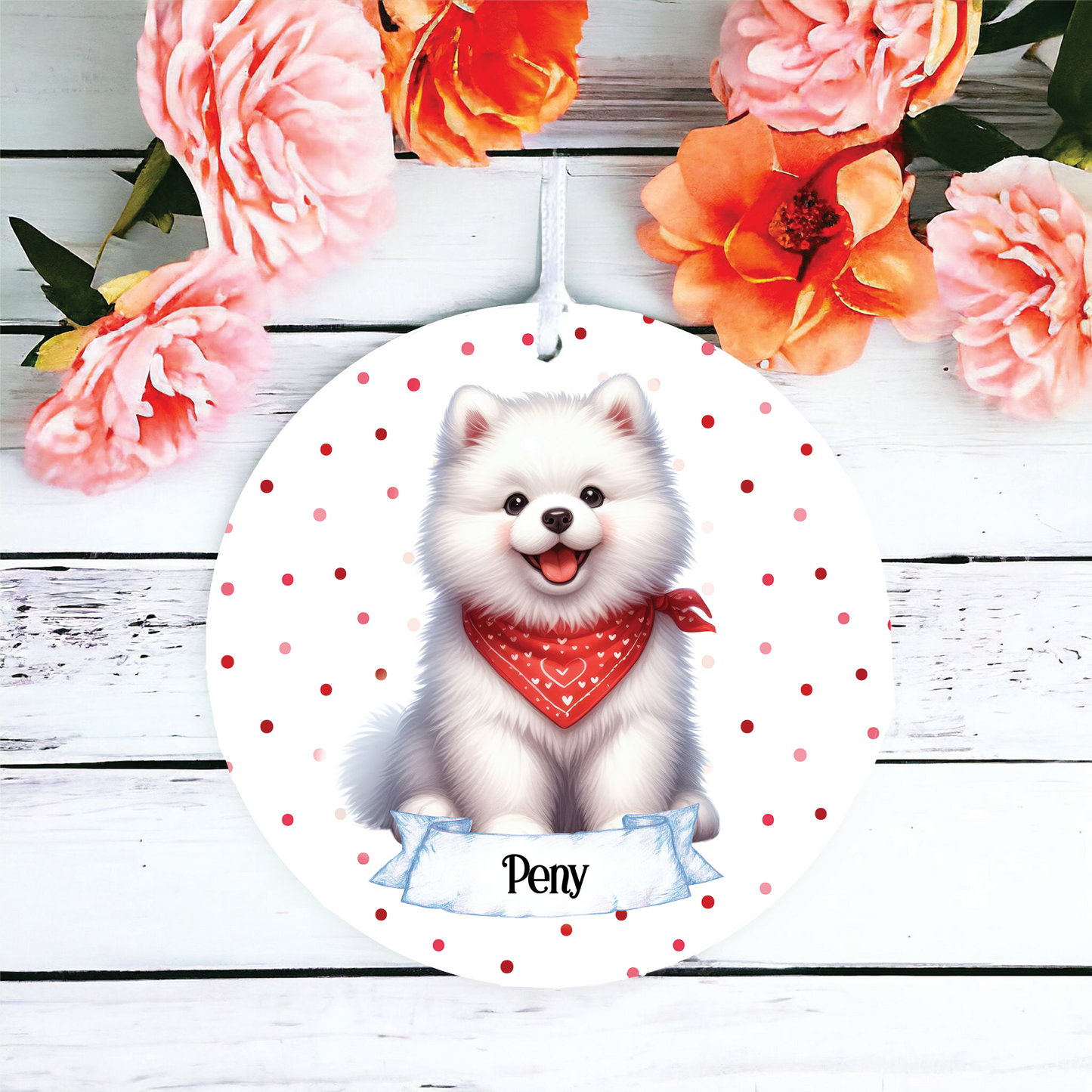 Personalised Cute Samoyed In Red Bandana Decoration