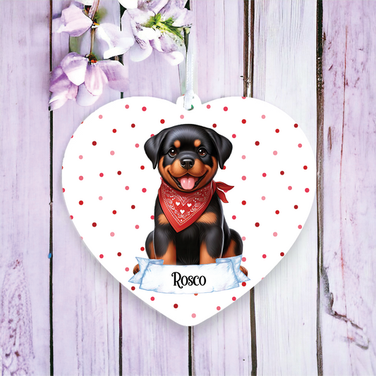 Personalised Cute Rottweiler In Red Bandana Decoration