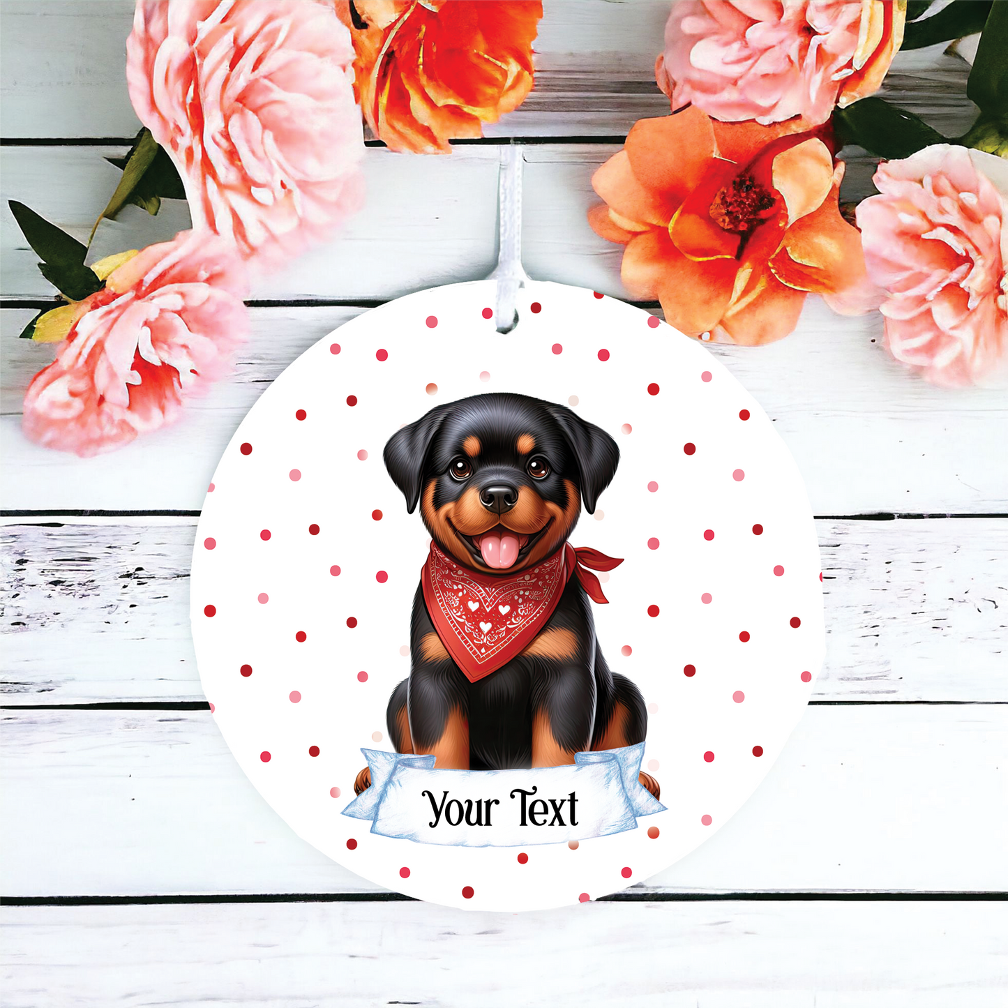 Personalised Cute Rottweiler In Red Bandana Decoration