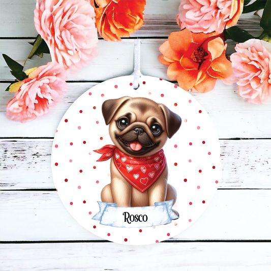 Personalised Cute Pug In Red Bandana Decoration