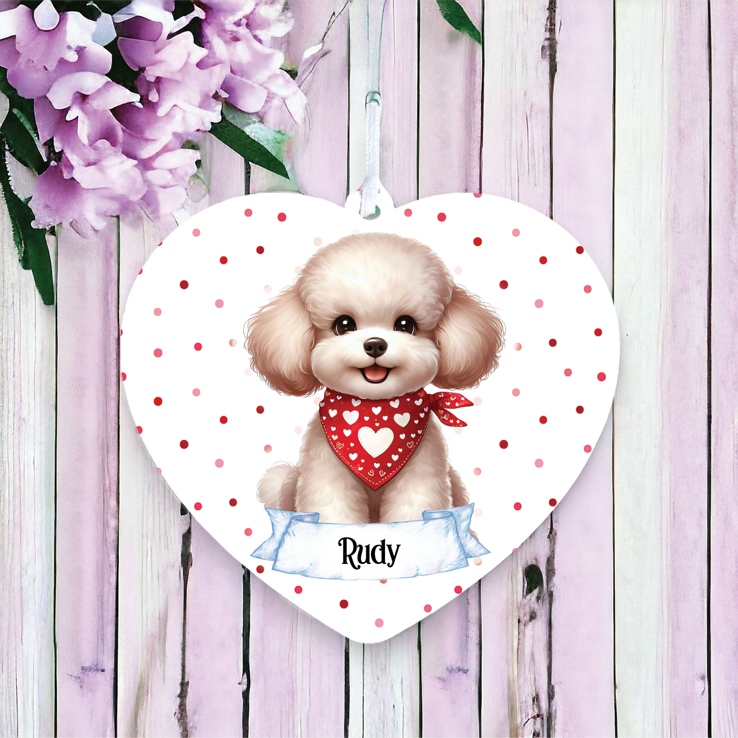 Personalised Cute Poodle In Red Bandana Decoration