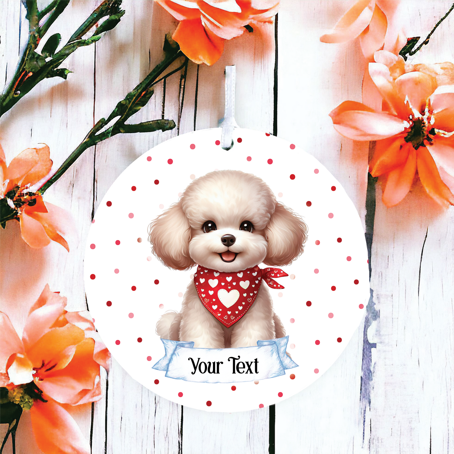 Personalised Cute Poodle In Red Bandana Decoration