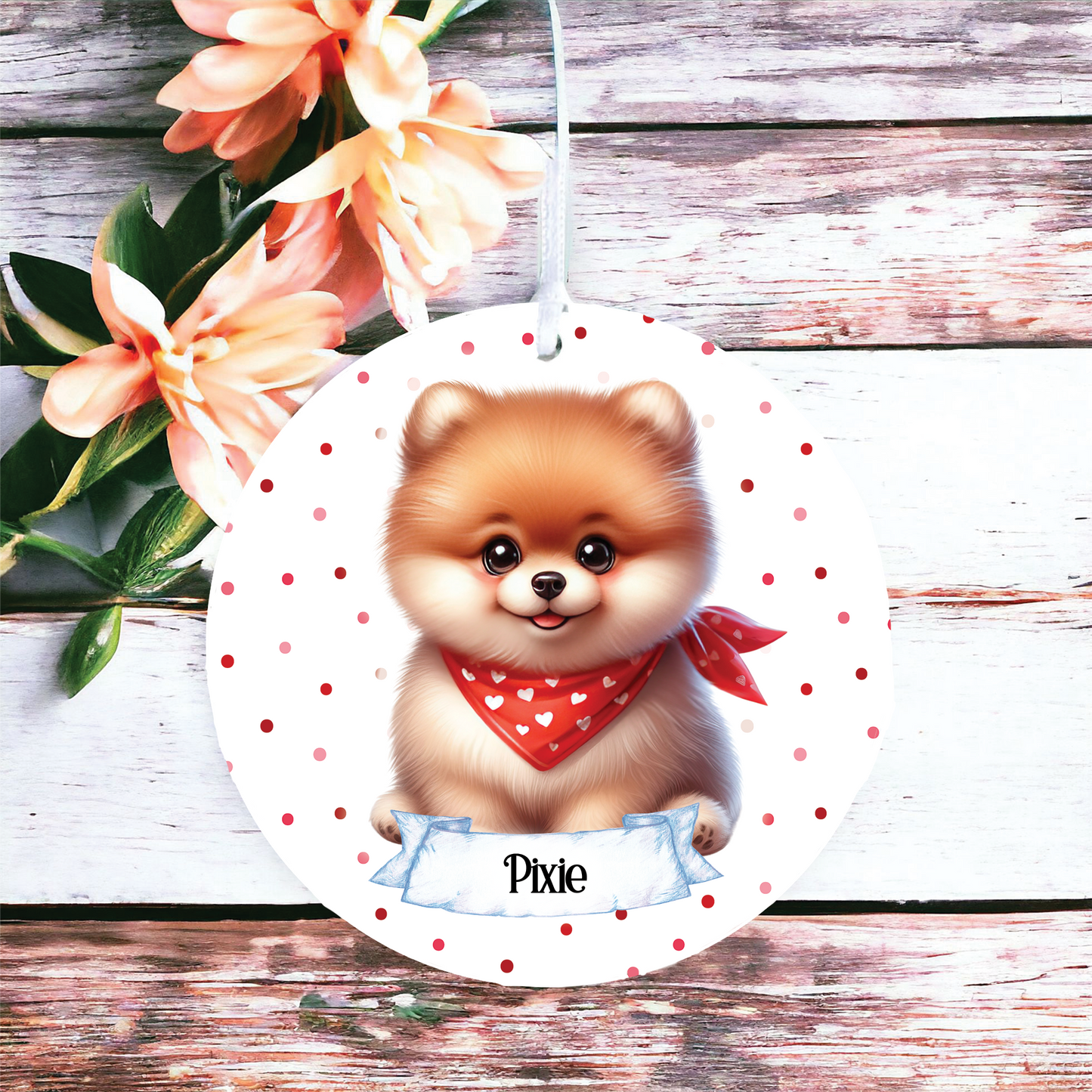 Personalised Cute Pomeranian In Red Bandana Decoration