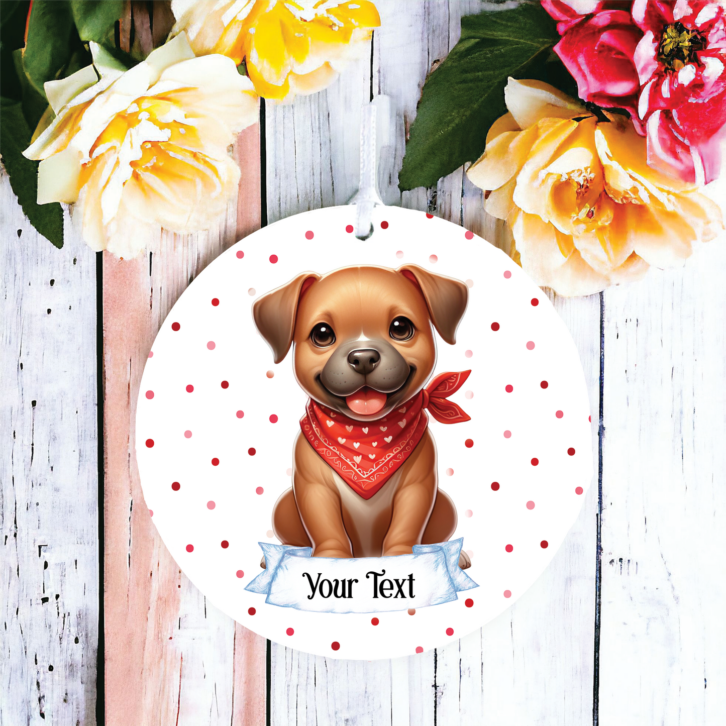 Personalised Cute Pitbull In Red Bandana Decoration