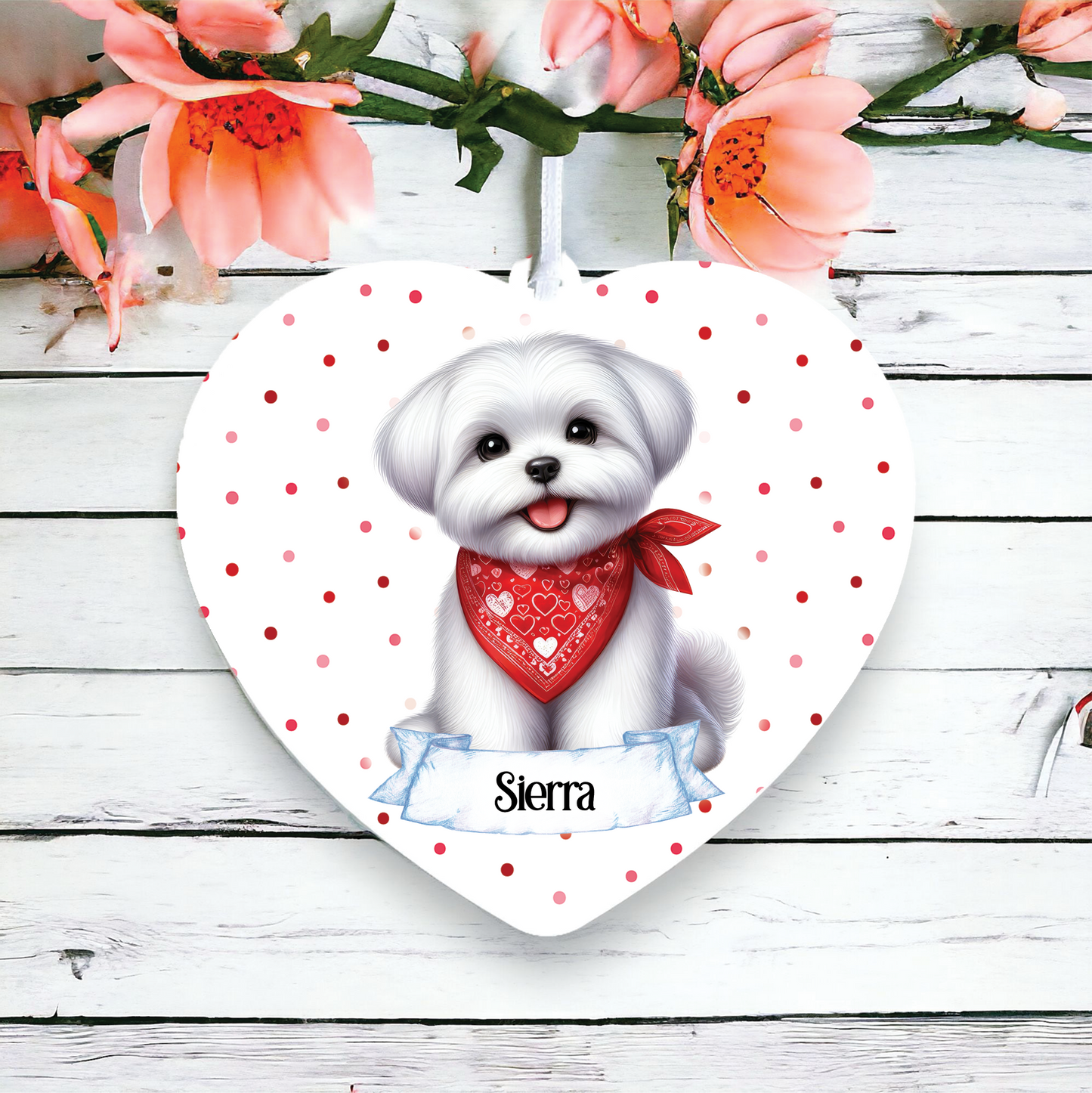 Personalised Cute Maltese In Red Bandana Decoration