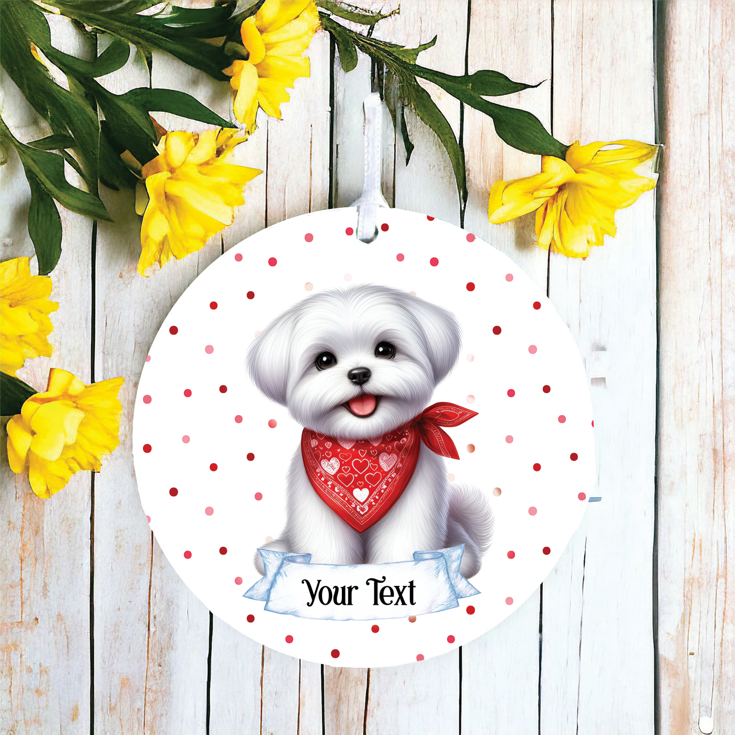 Personalised Cute Maltese In Red Bandana Decoration