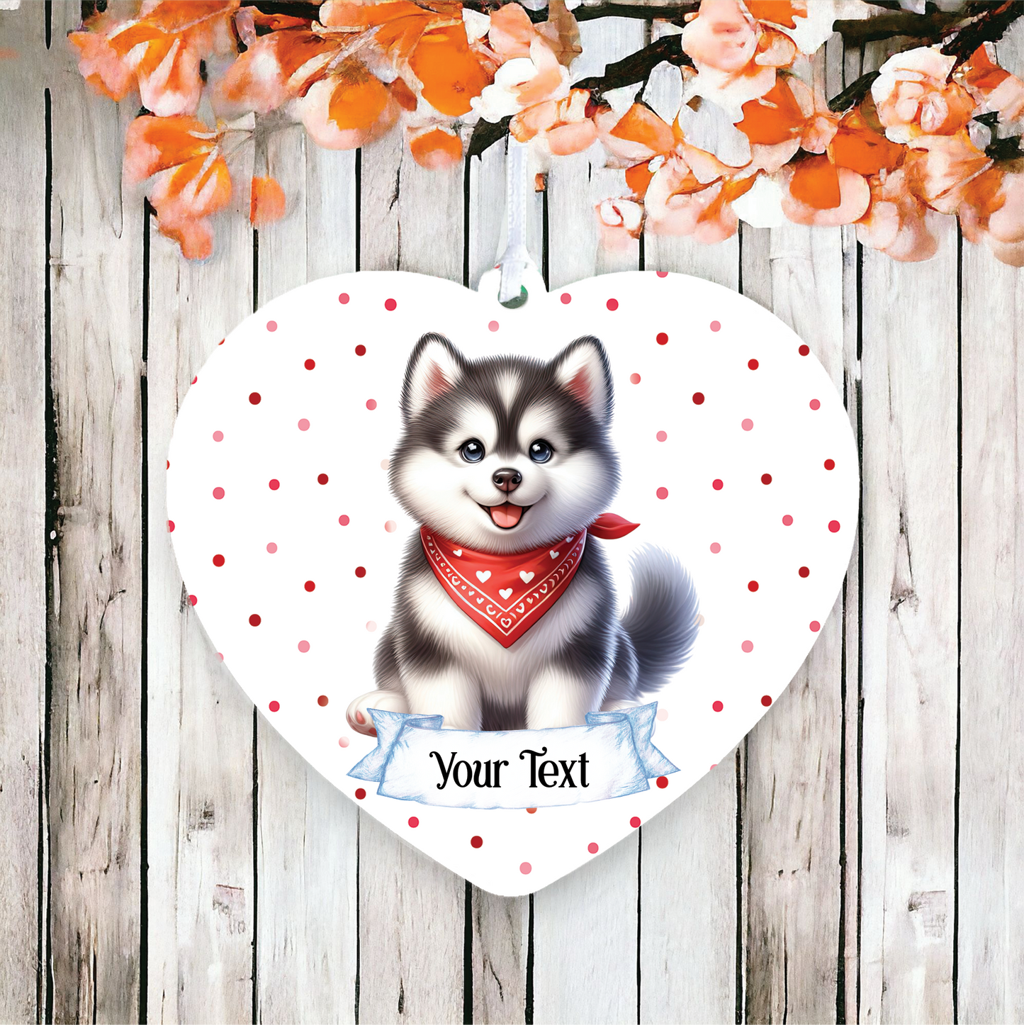 Personalised Cute Siberian Husky In Red Bandana Decoration