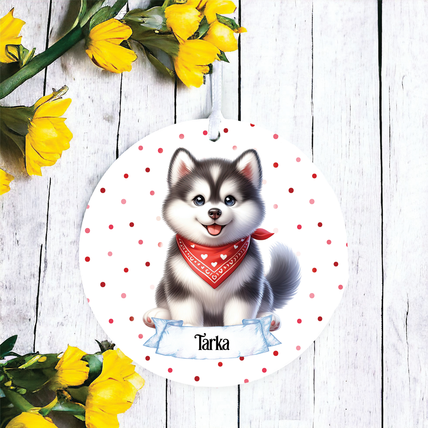 Personalised Cute Siberian Husky In Red Bandana Decoration