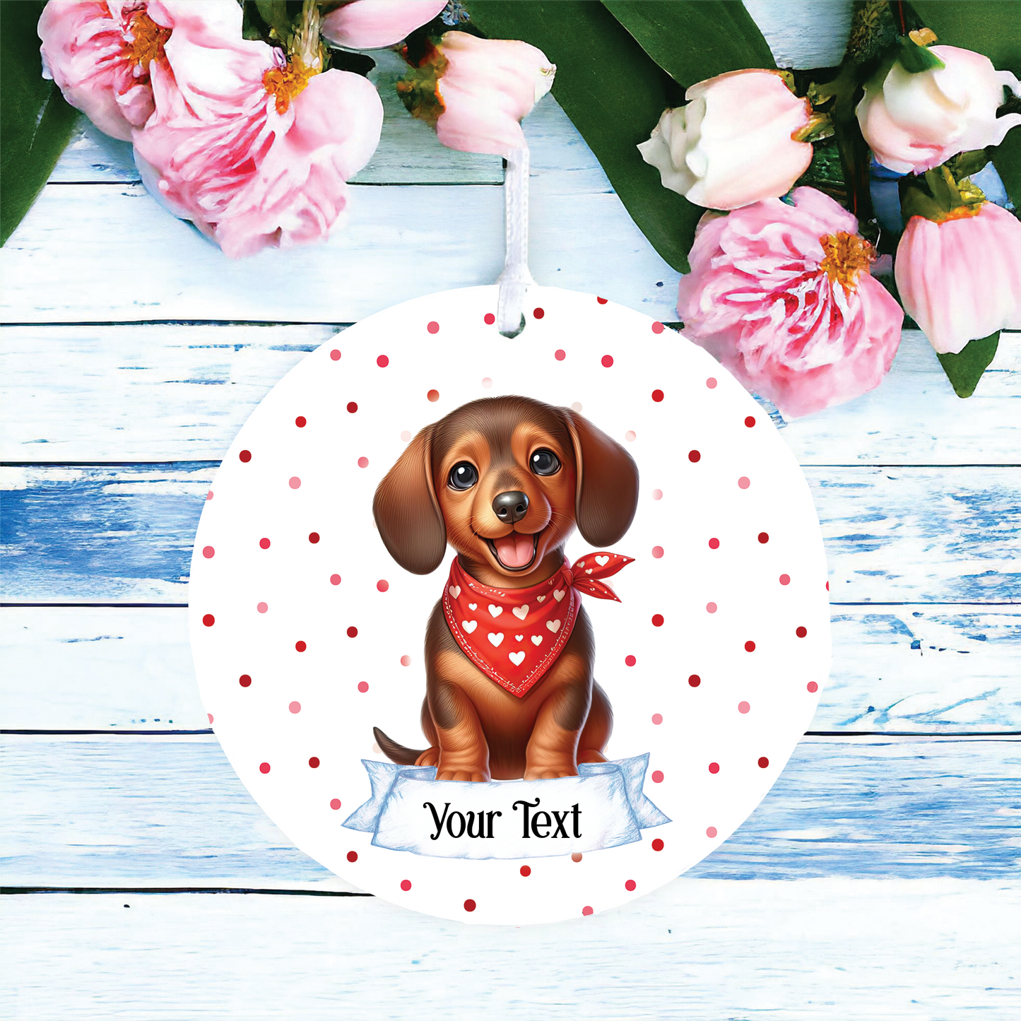 Personalised Cute Dachshund In Red Bandana Decoration