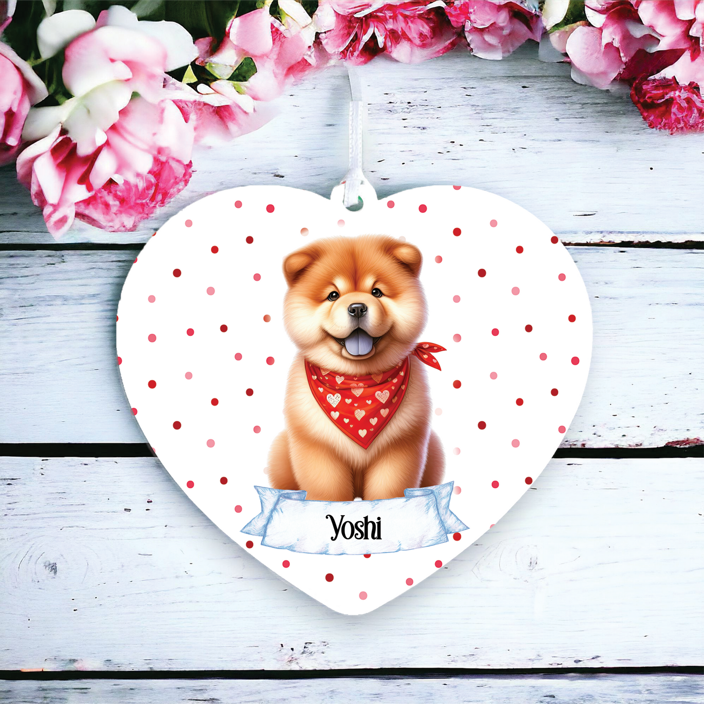 Personalised Cute Chow Chow In Red Bandana Decoration