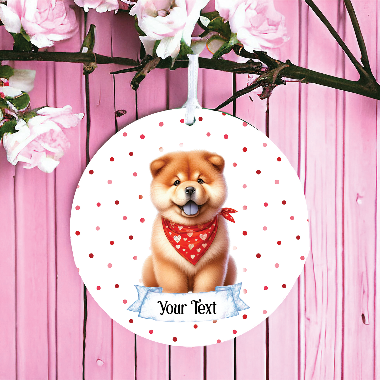 Personalised Cute Chow Chow In Red Bandana Decoration