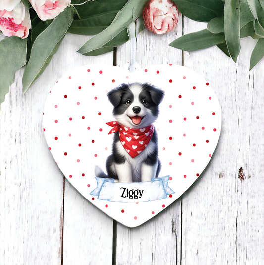 Personalised Cute Border Collie In Red Bandana Decoration