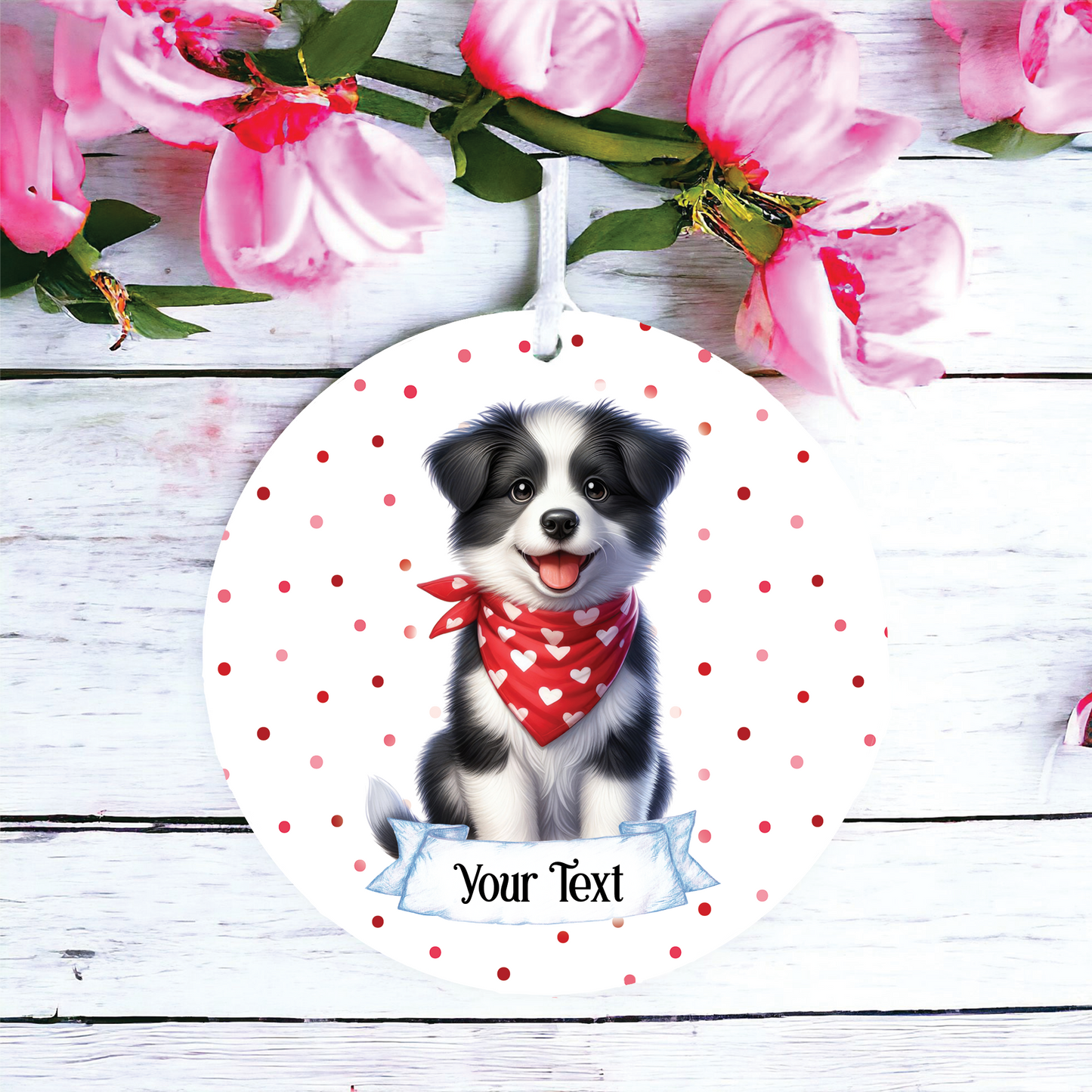 Personalised Cute Border Collie In Red Bandana Decoration