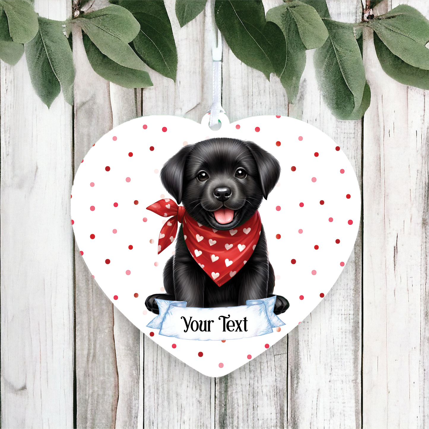 Personalised Cute Black Labrador In Red Bandana Decoration