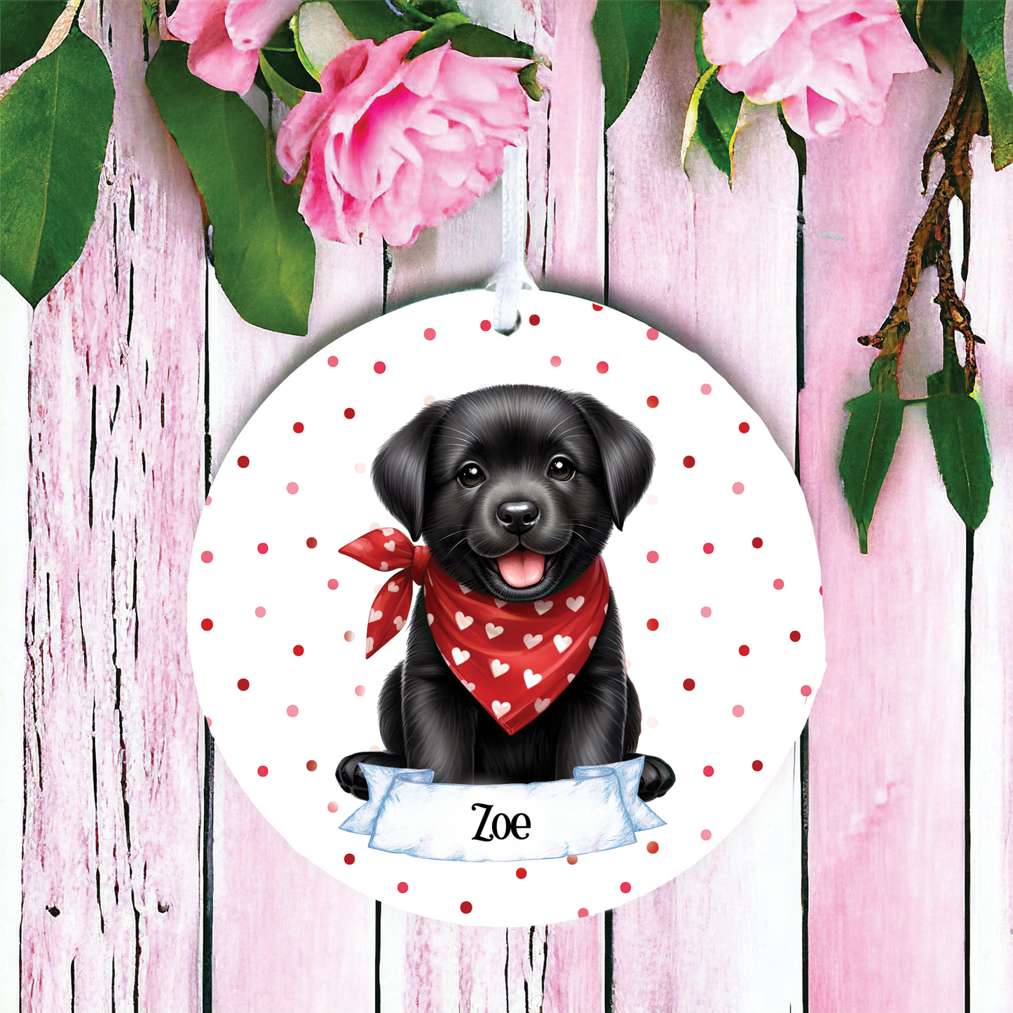 Personalised Cute Black Labrador In Red Bandana Decoration