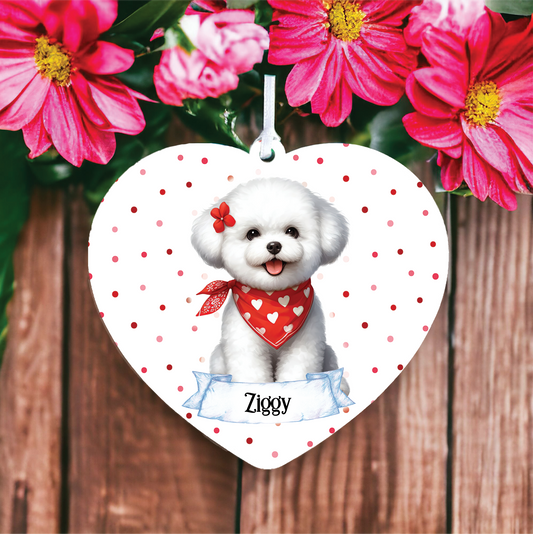 Personalised Cute Bichon Frisé In Red Bandana Decoration