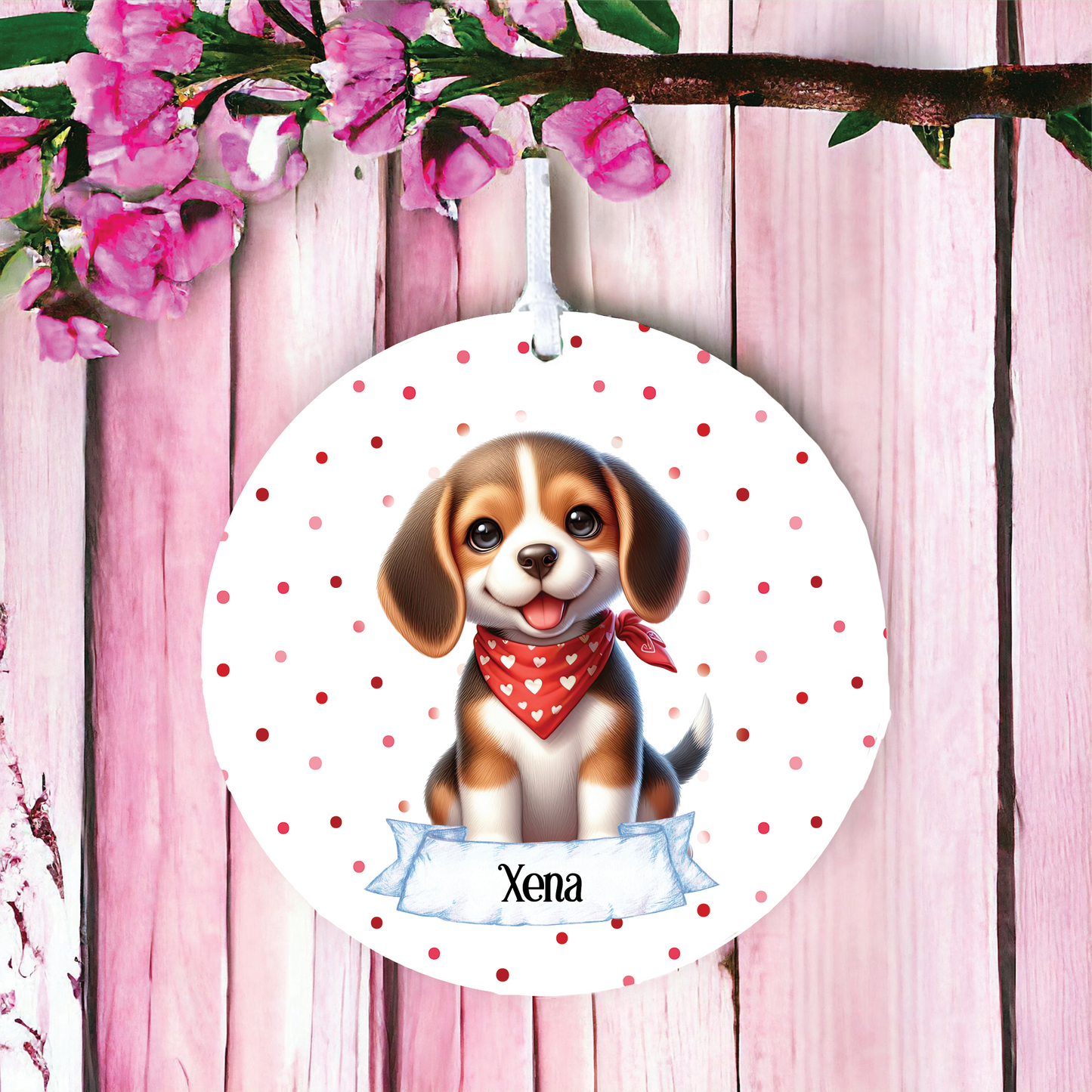 Personalised Cute Beagle In Red Bandana Decoration