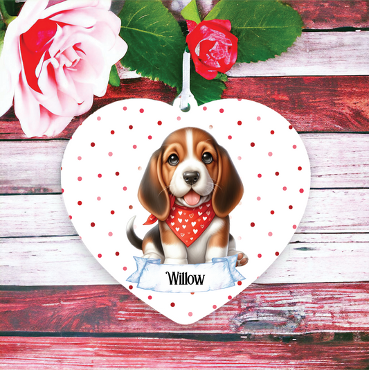 Personalised Cute Basset Hound In Red Bandana Decoration