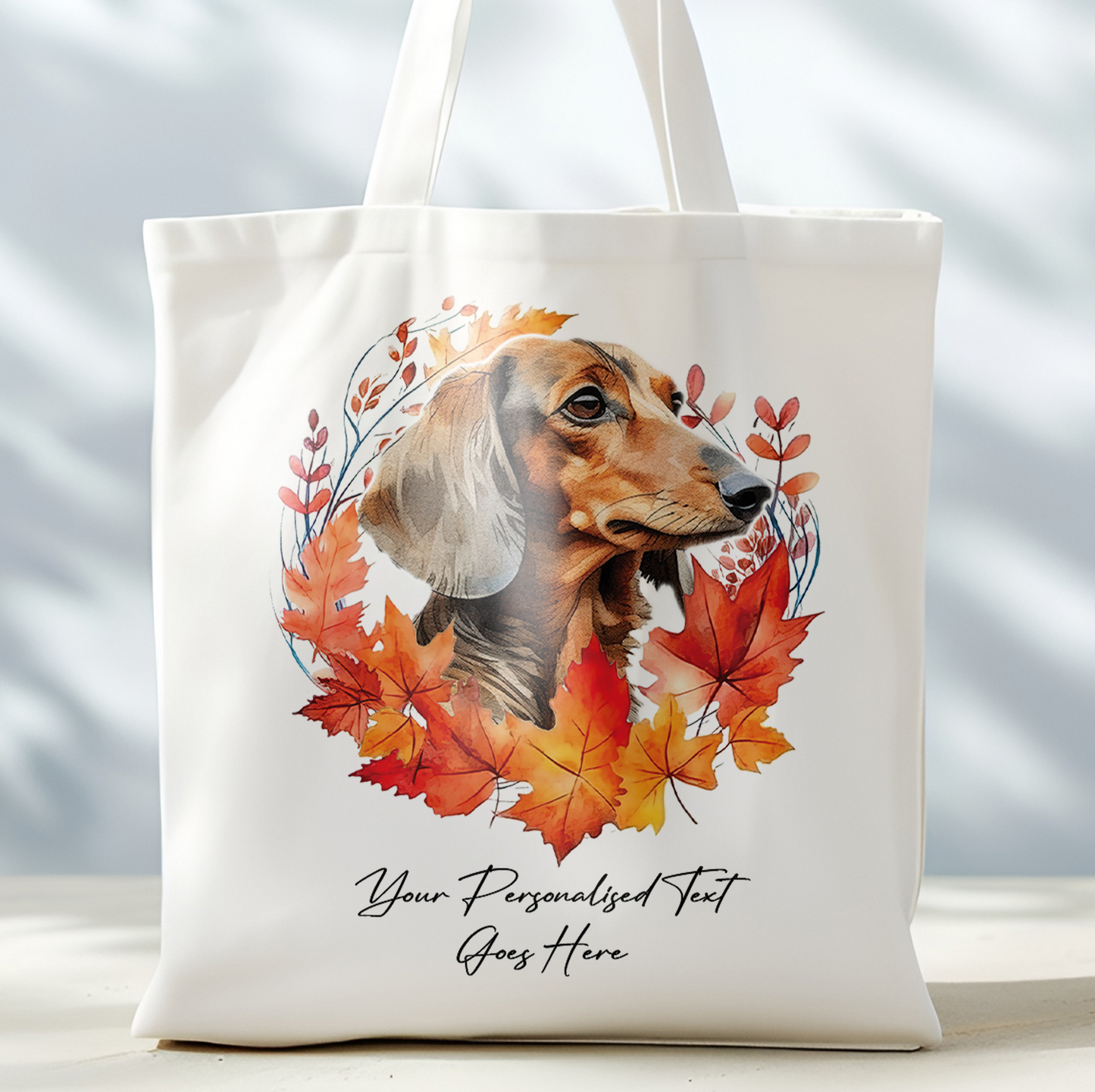 Personalised Dog Autumn Wreath Dachshund Tote Bag