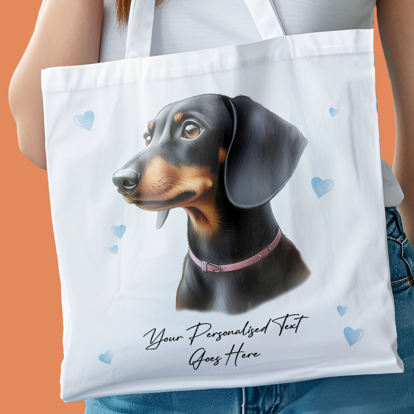 Personalised Dog Love Hearts Black and Tan Dachshund Tote Bag