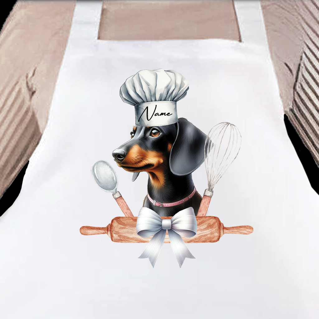 Personalised Pet Chef Dog - Black and Tan Dachshund - Keepsake Gift Kitchen Baking Cooking Apron, by Floppsie Moppsie – floppsiemoppsie at floppsiemoppsie.co.uk