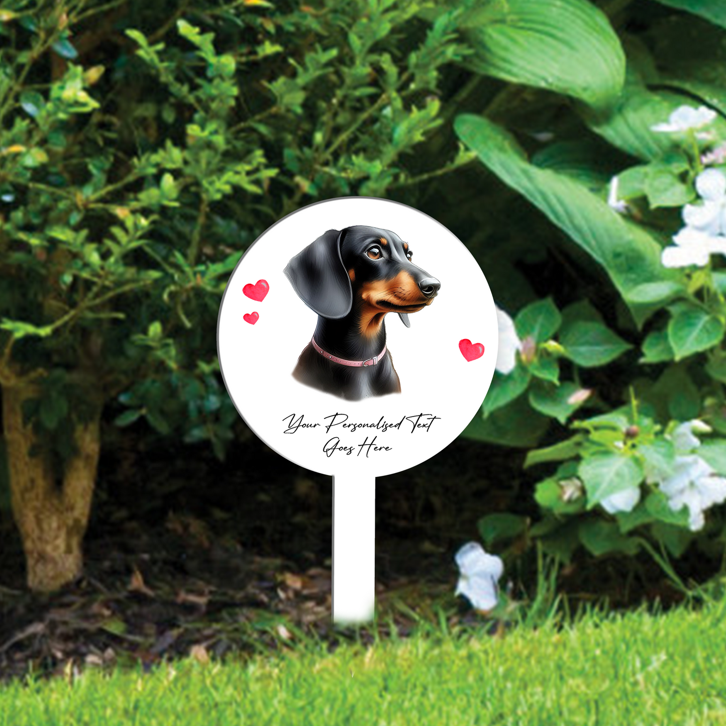 Personalised Dog Love Heart Grave Marker - Black and Tan Dachshund