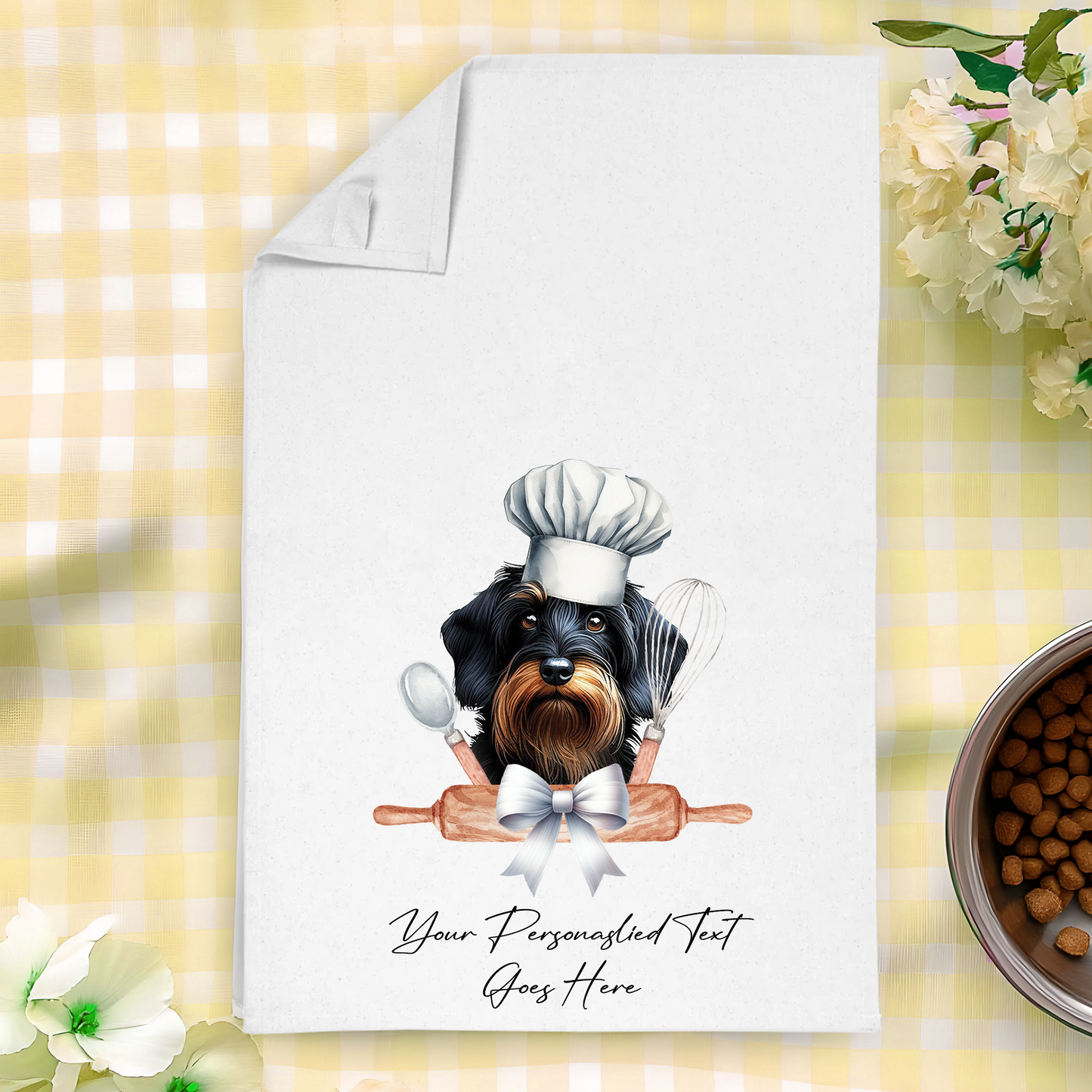 Personalised Dog In Chef Hat Gift Tea Towel - Wirehaired Dachshund