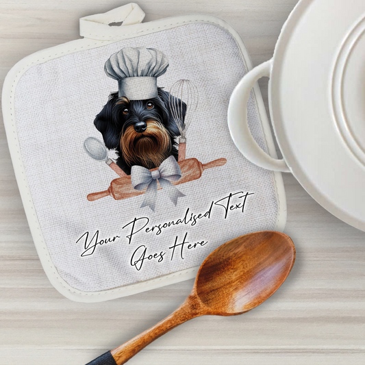 Personalised Dog In Chef Hat Gift Pot Holder / Grab - Wirehaired Dachshund