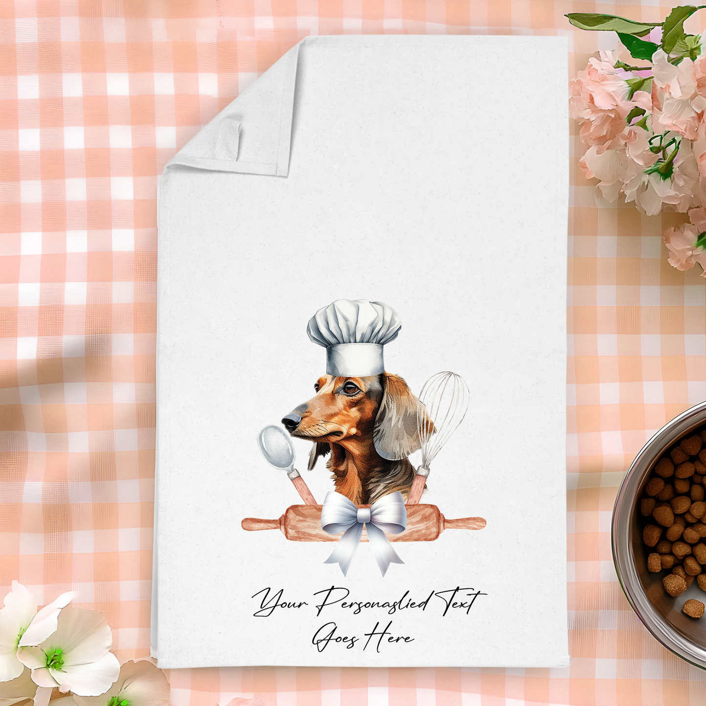 Personalised Dog In Chef Hat Gift Tea Towel - Dachshund