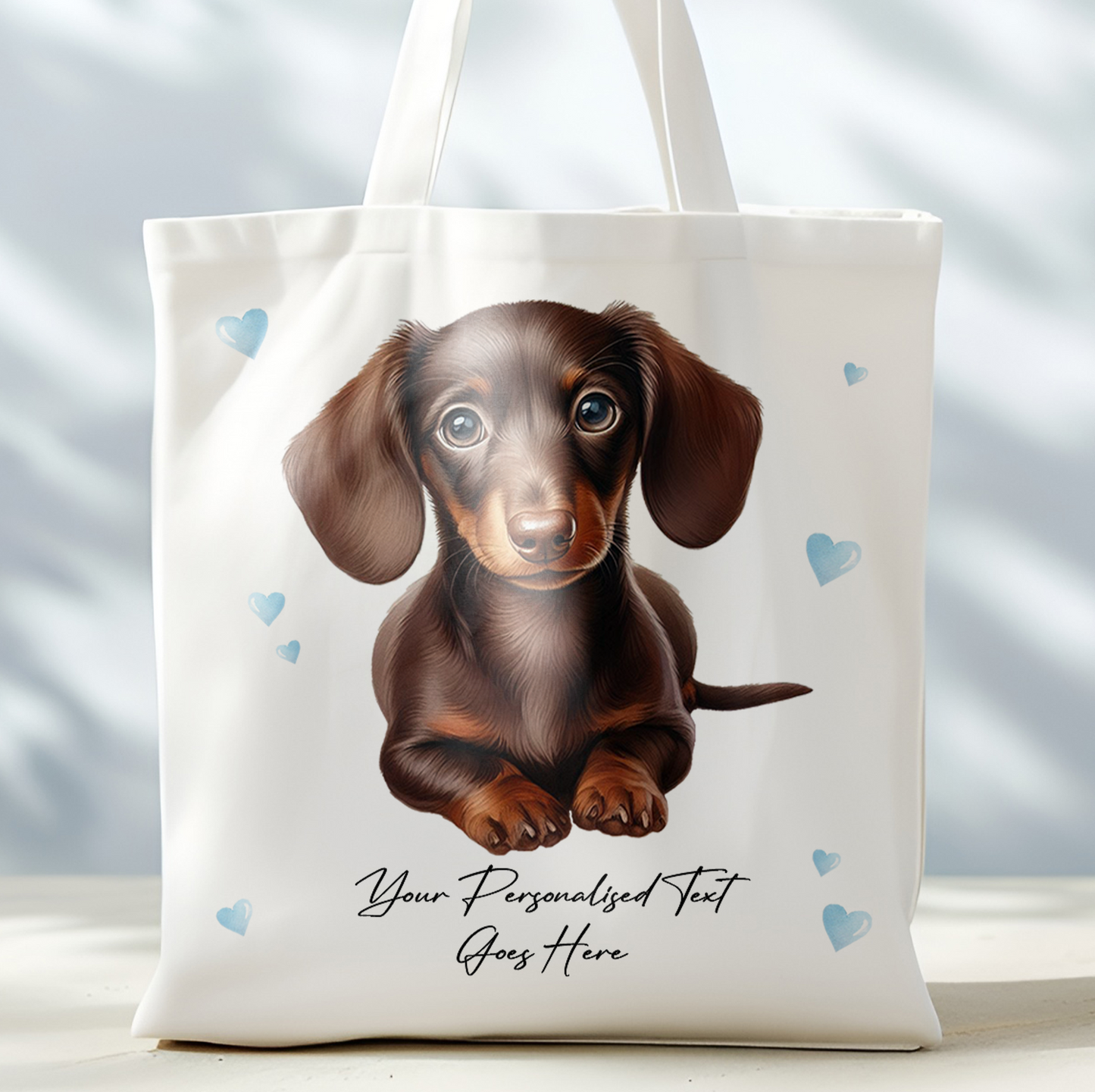 Personalised Dog Love Hearts Chocolate Dachshund Tote Bag