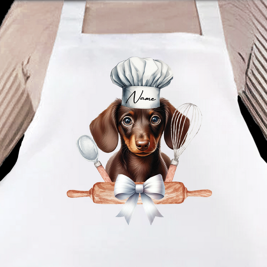 Personalised Pet Chef Dog - Chocolate Dachshund - Keepsake Gift Kitchen Baking Cooking Apron, by Floppsie Moppsie – floppsiemoppsie at floppsiemoppsie.co.uk