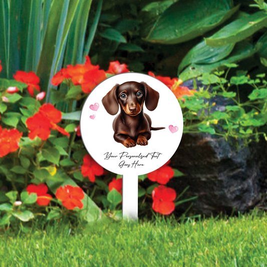 Personalised Dog Love Heart Grave Marker - Chocolate Dachshund