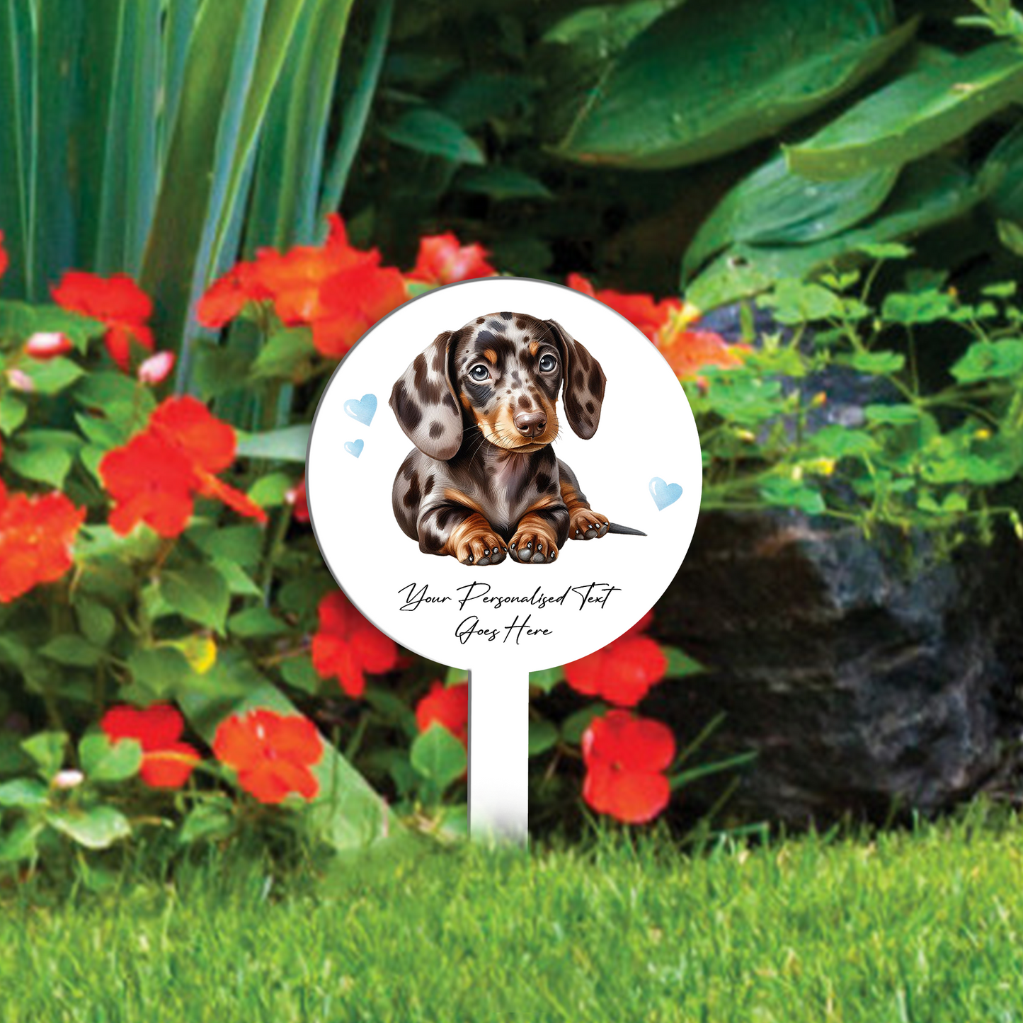 Personalised Dog Love Heart Grave Marker - Dappled Chocolate Dachshund