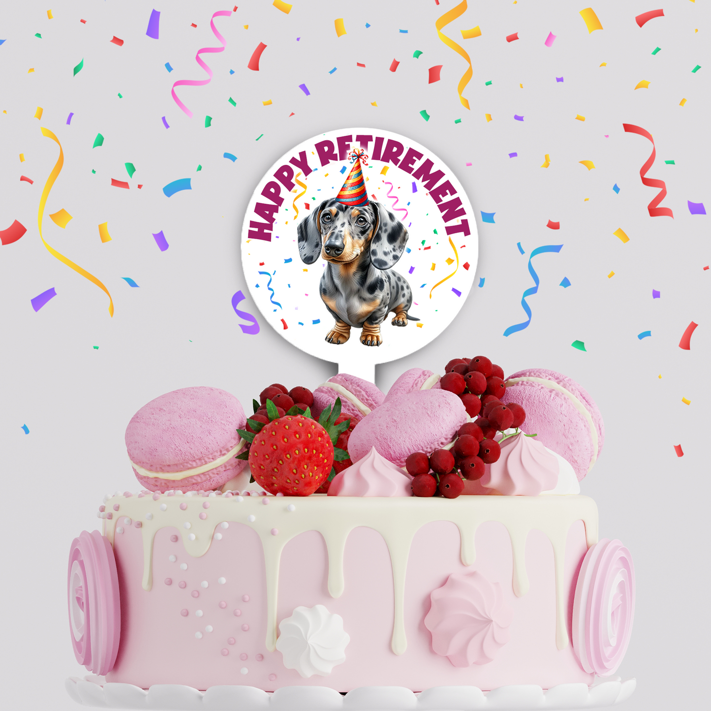 Personalised Dog Party Hat Cake Topper - Dappled Silver Dachshund