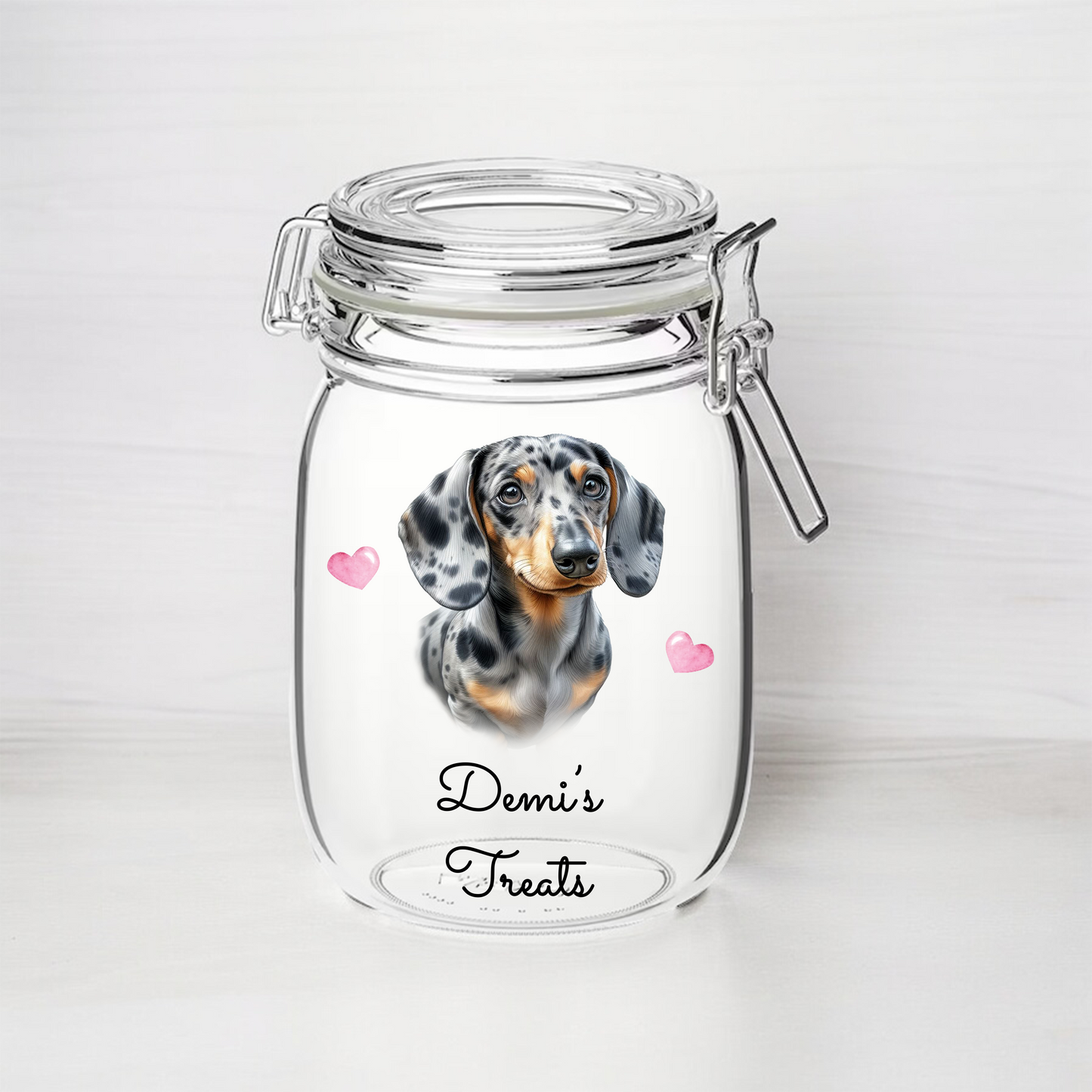 Personalised Dachshund Dappled Silver Treat Kilner Style Gift Jar - DGJR18